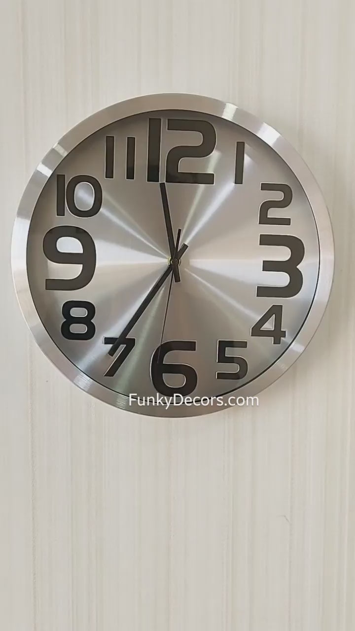 FunkyDecors Big Font Silver Minimal Wall Clock, Wall Watch, Wall Decor for Home Office Decor and Gifts 30 CM Tall