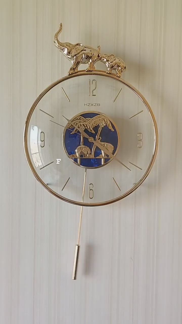 FunkyDecors Blue Minimal Transparent Elephant Pendulum Wall Clock , Wall Watch , Wall Decor for Home Office Decor and Gifts 60 CM Tall