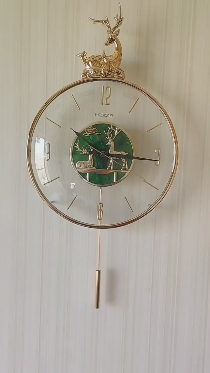FunkyDecors Multicolor Minimal Transparent Reindeer Pendulum Wall Clock , Wall Watch , Wall Decor for Home Office Decor and Gifts 60 CM Tall