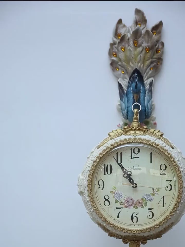 Luxury Peacock Wall Clock for Living Room | 3D Decorative Wall Hanging Double-Sided Clock with 360° Rotation