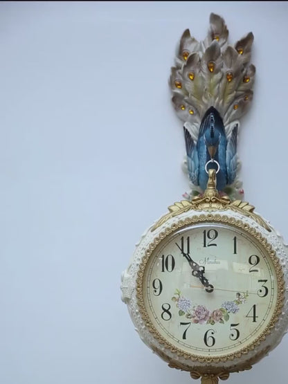 Luxury Peacock Wall Clock for Living Room | 3D Decorative Wall Hanging Double-Sided Clock with 360° Rotation