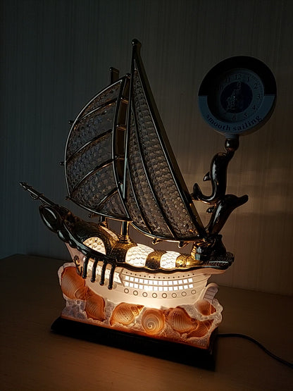 FunkyTradition Elegant Design Table Lamp with Compass Shape Alarm clock for Christmas, Anniversary, Birthday Gift, Home and Office Decor