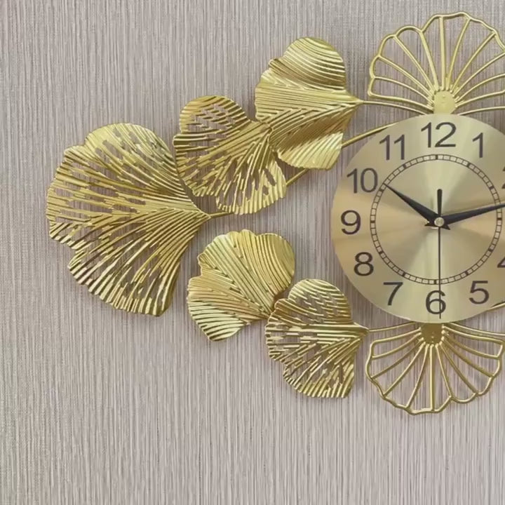 FunkyDecors Creative Luxury Decoration Golden Horizontal Flower Wall Clock , Wall Watch , Wall Decor for Home Office Decor and Gifts
