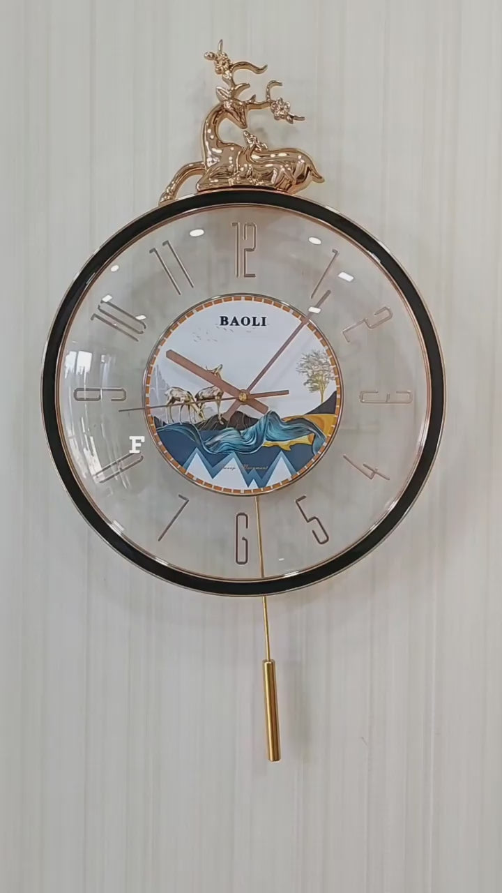 FunkyDecors Designer Minimal Transparent Reindeer Pendulum Wall Clock , Wall Watch , Wall Decor for Home Office Decor and Gifts 60 CM Tall
