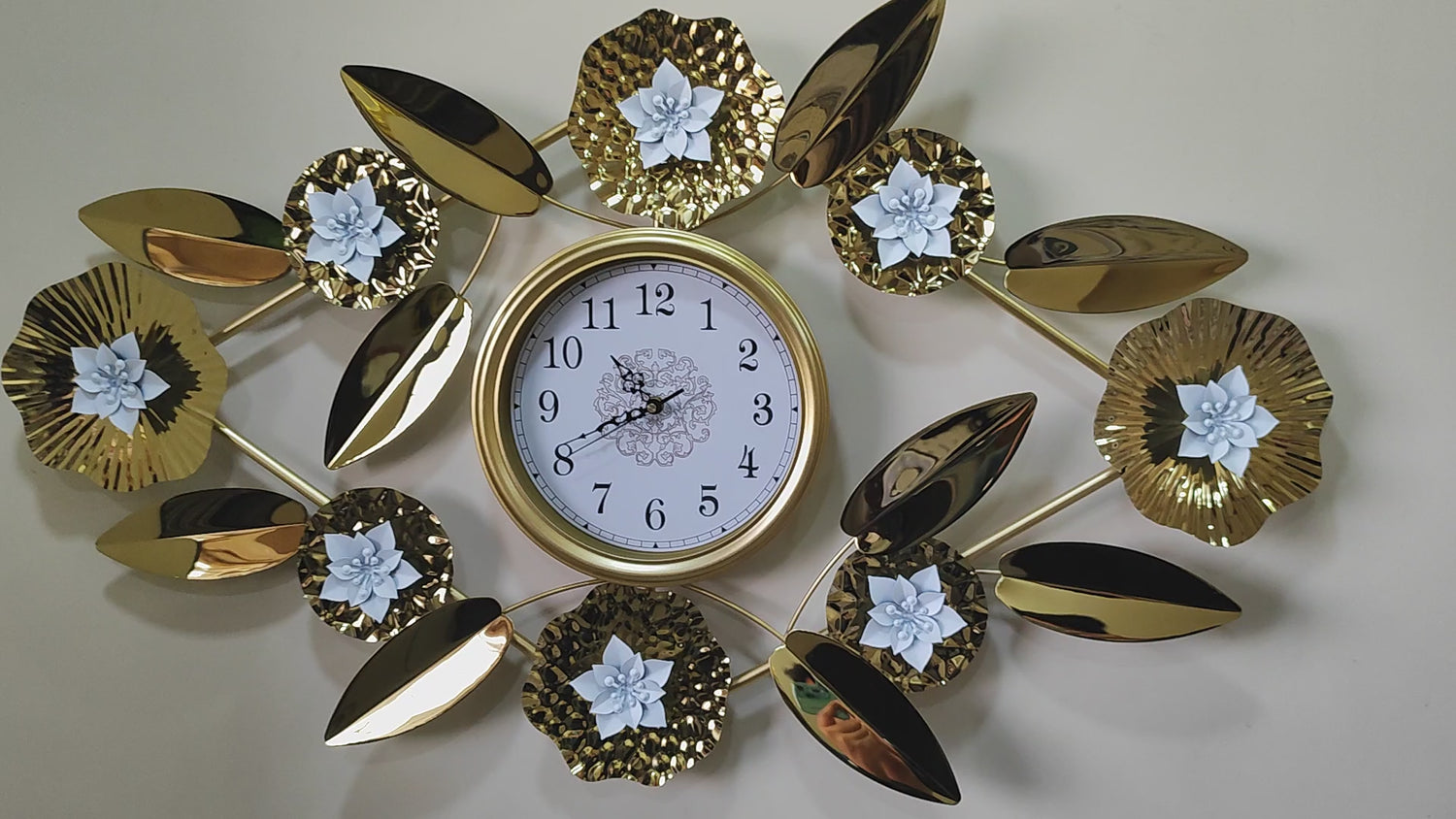 Luxury Gold Leaf Floral Wall Clock and Elegant Metal Art for Home Décor- FunkyDecors