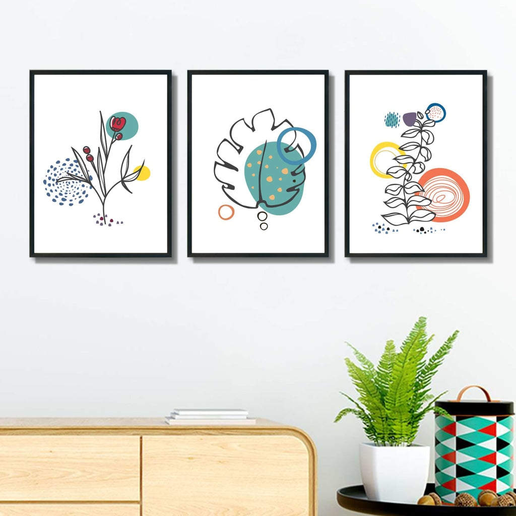 Quirky Abstract 3 Panels Art Frame For Wall Decor- Funkydecors Xs / Black Posters Prints &amp; Visual