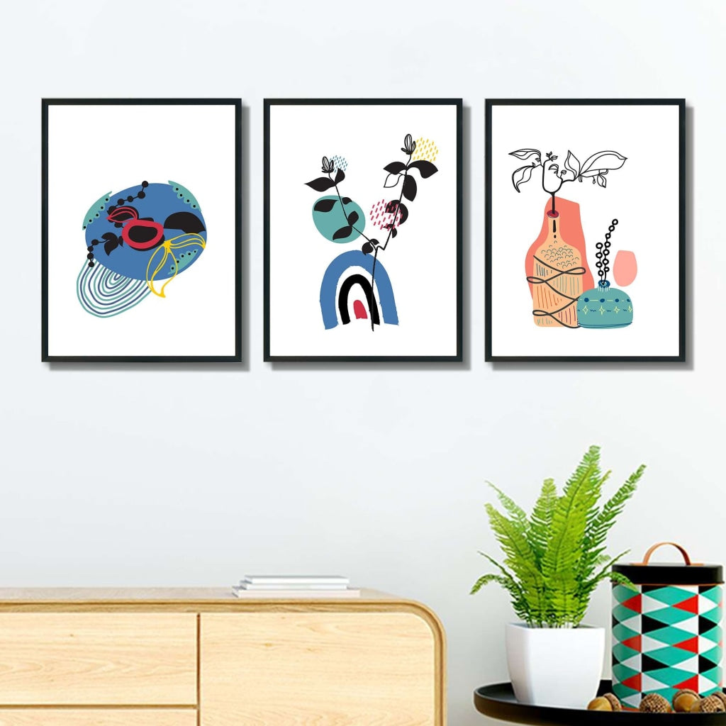Quirky Abstract 3 Panels Art Frame For Wall Decor- Funkydecors Xs / Black Posters Prints &amp; Visual