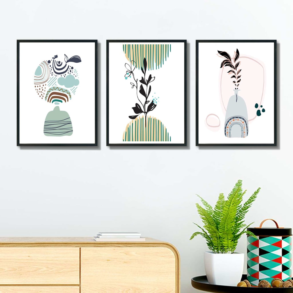 Quirky Abstract 3 Panels Art Frame For Wall Decor- Funkydecors Xs / Black Posters Prints &amp; Visual