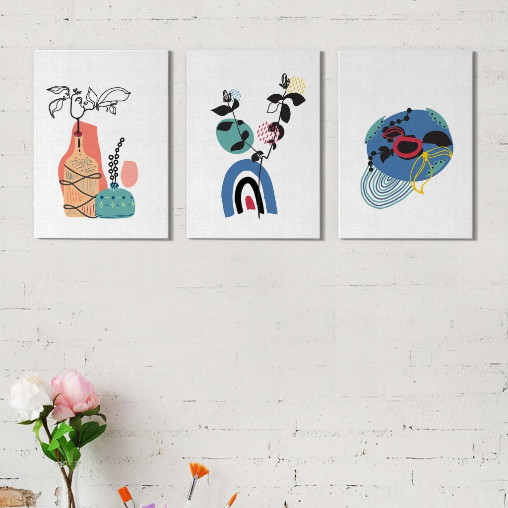 Quirky Abstract 3 Panels Art Frame For Wall Decor- Funkydecors Xs / Canvas Posters Prints &amp; Visual