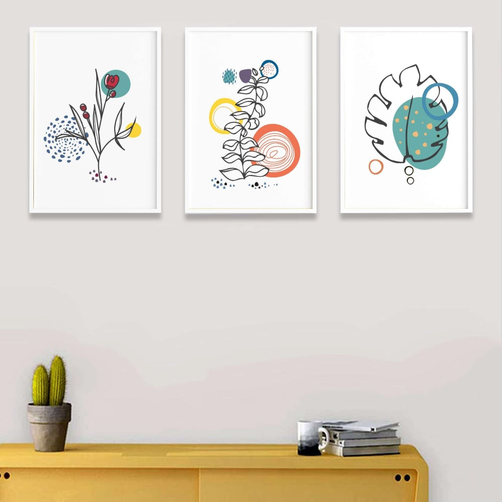 Quirky Abstract 3 Panels Art Frame For Wall Decor- Funkydecors Xs / White Posters Prints &amp; Visual