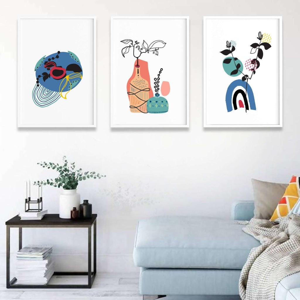 Quirky Abstract 3 Panels Art Frame For Wall Decor- Funkydecors Xs / White Posters Prints &amp; Visual