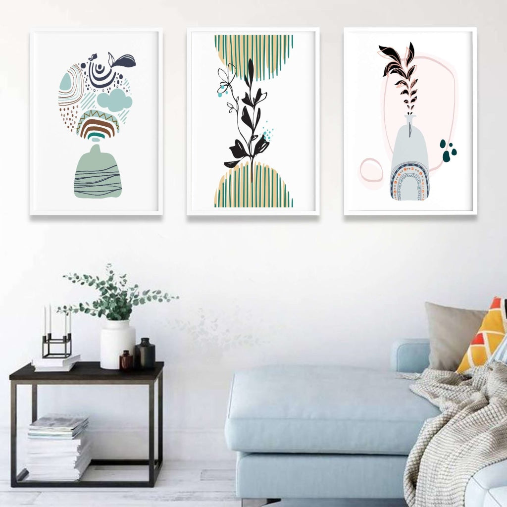 Quirky Abstract 3 Panels Art Frame For Wall Decor- Funkydecors Xs / White Posters Prints &amp; Visual