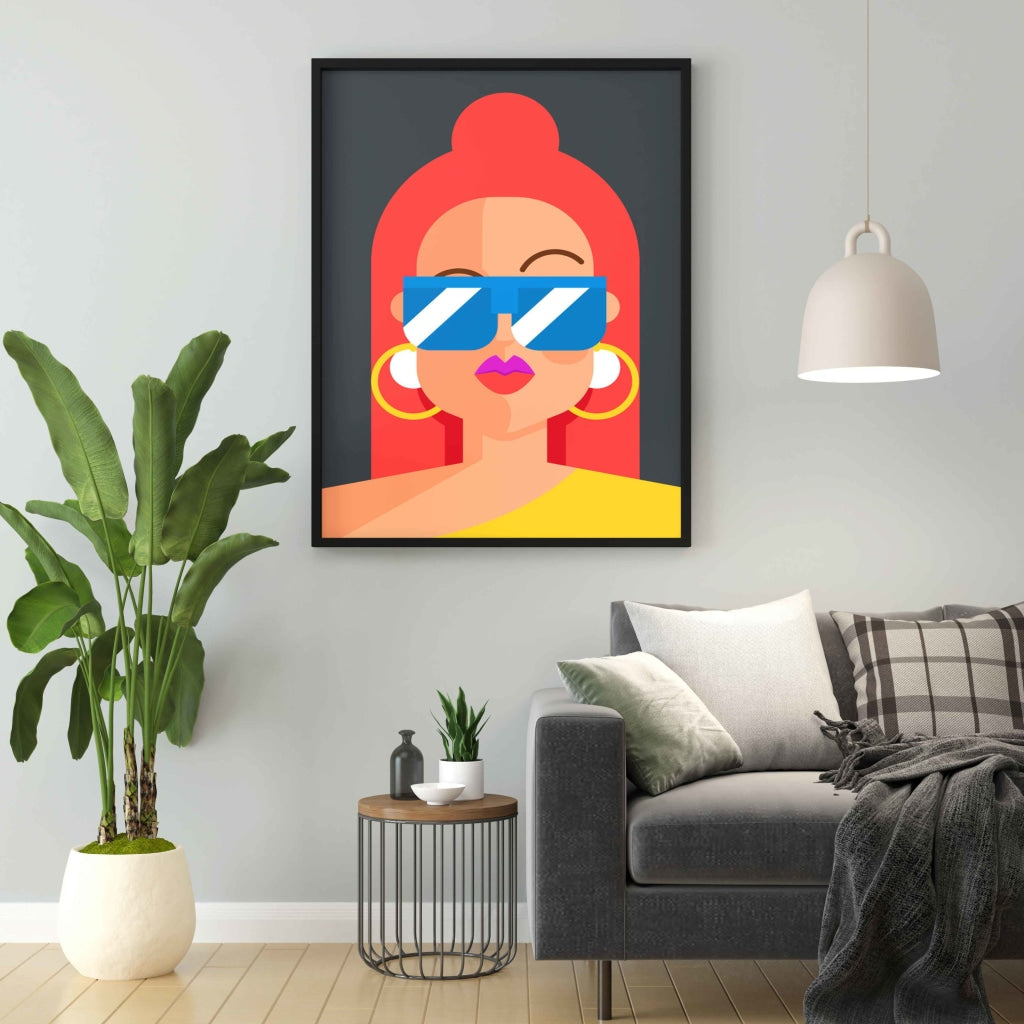 Retro Women Glasses Portrait Art Frame For Wall Decor- Funkydecors Xs / Black Posters Prints &