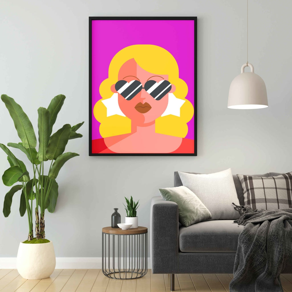 Retro Women Glasses Portrait Art Frame For Wall Decor- Funkydecors Xs / Black Posters Prints &