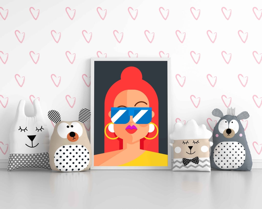 Retro Women Glasses Portrait Art Frame For Wall Decor- Funkydecors Xs / White Posters Prints &