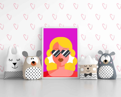 Retro Women Glasses Portrait Art Frame For Wall Decor- Funkydecors Xs / White Posters Prints &