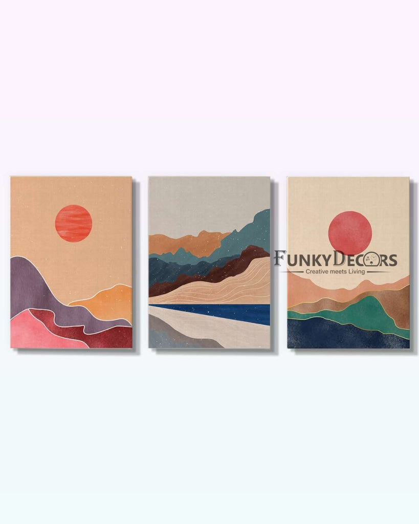 Rising Sun - Abstract 3 Panels Art Frame For Wall Decor- Funkydecors Posters Prints &amp; Visual Artwork