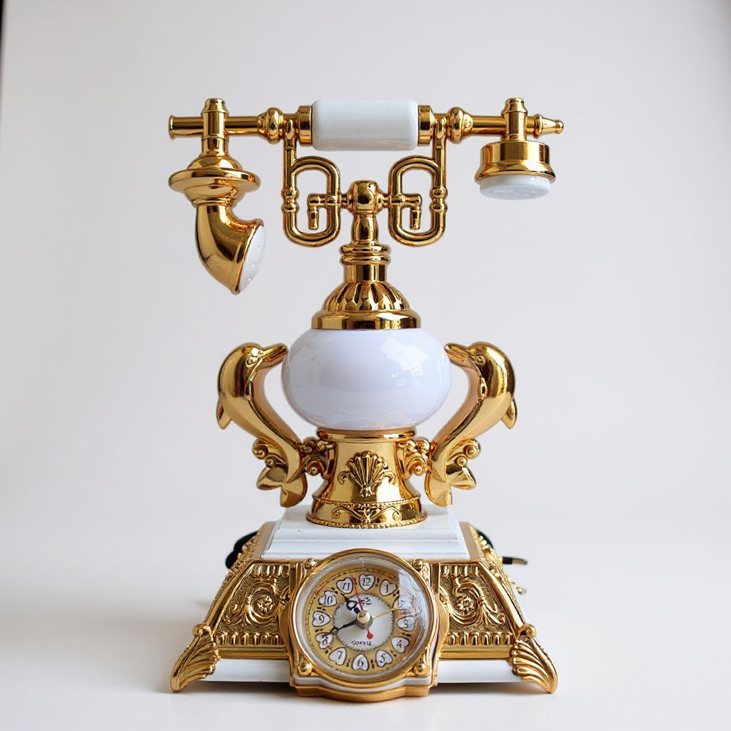 FunkyDecors Vintage Style Telephone Table Lamp with Alarm Clock for Christmas, Anniversary, Birthday Gift, Home and Office Decor