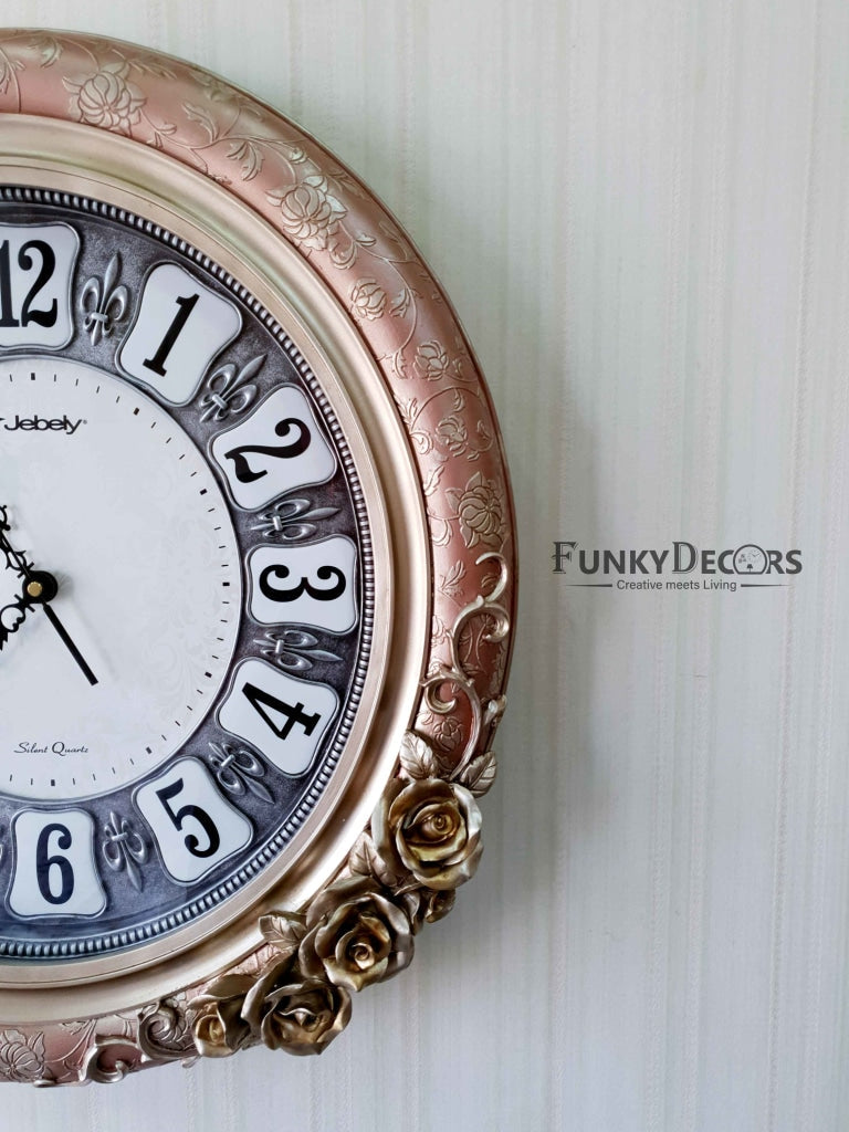 Rose Gold Flower Design Marble Wall Clock For Home Office Decor And Gifts 52 Cm Tall- Funkydecors