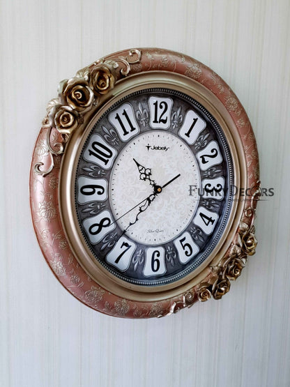 Rose Gold Flower Design Marble Wall Clock For Home Office Decor And Gifts 52 Cm Tall- Funkydecors