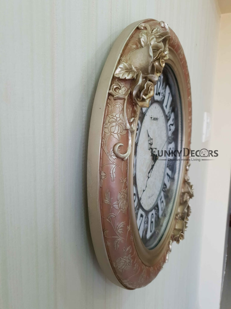 Rose Gold Flower Design Marble Wall Clock For Home Office Decor And Gifts 52 Cm Tall- Funkydecors