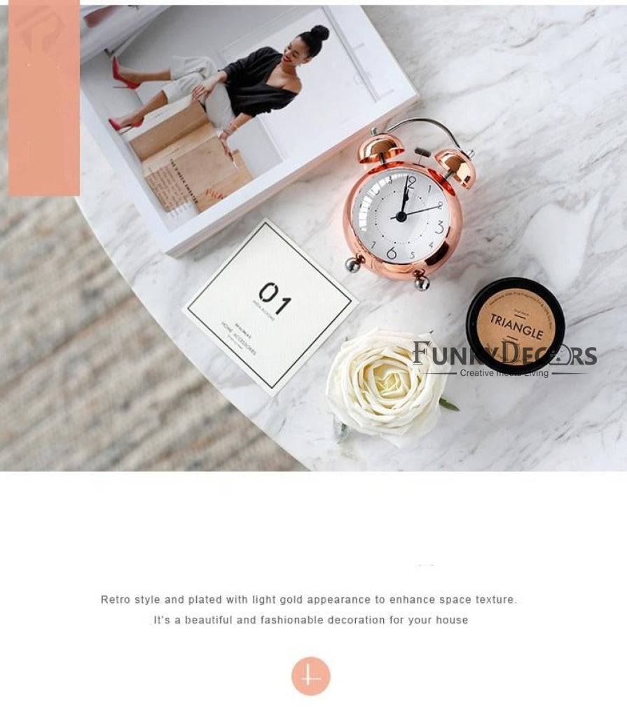 Rose Gold Royal Retro Style Alarm Kids Room Table Clock-Funkydecors Clocks
