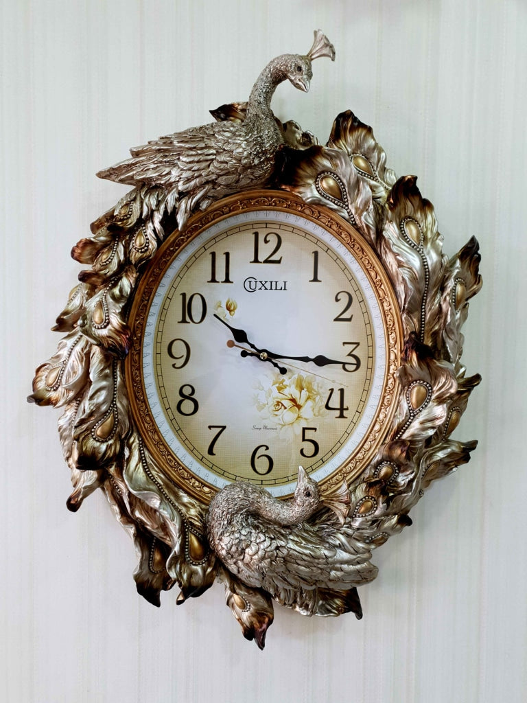 Rose Golden Designer Peacock Vintage Style Marble Wall Clock For Home Office Decor And Gifts 70 Cm