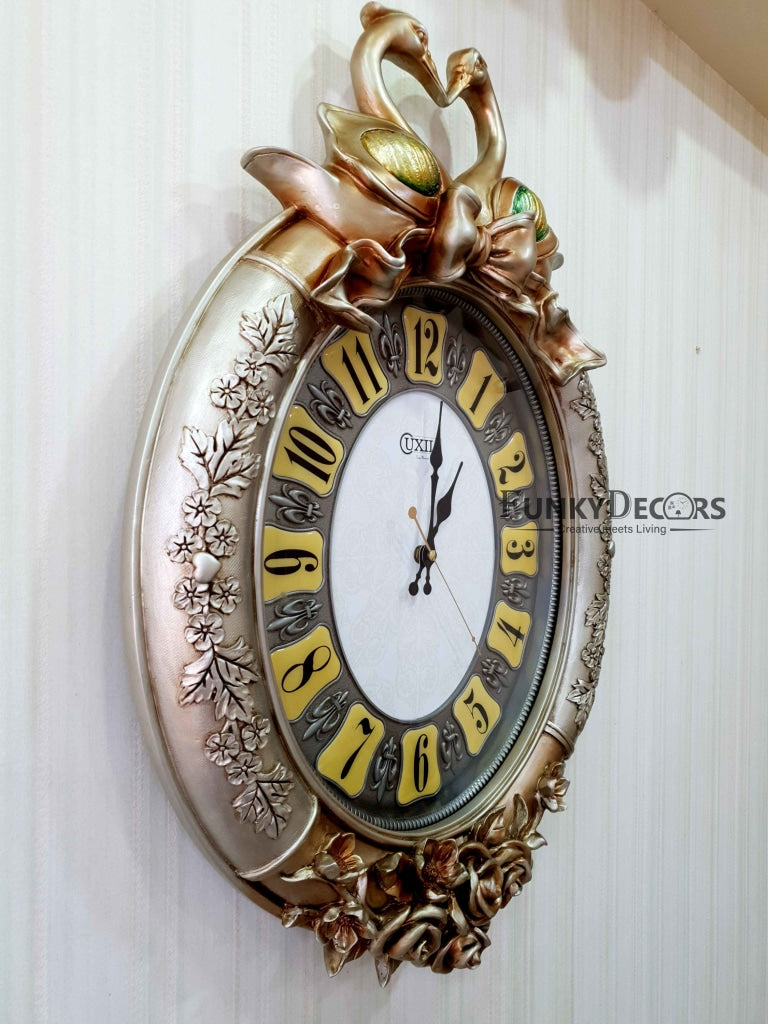 Rose Golden Love Birds Marble Wall Clock For Home Office Décor And Gifts 70 Cm Tall- Funkydecors