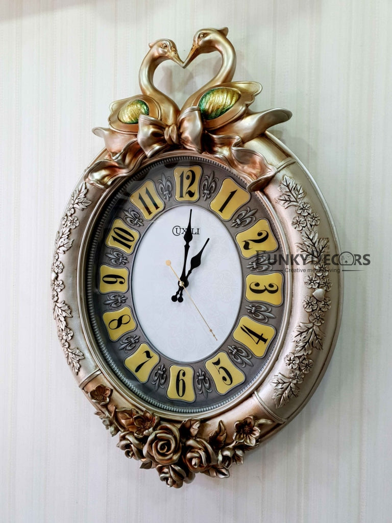 Rose Golden Love Birds Marble Wall Clock For Home Office Décor And Gifts 70 Cm Tall- Funkydecors