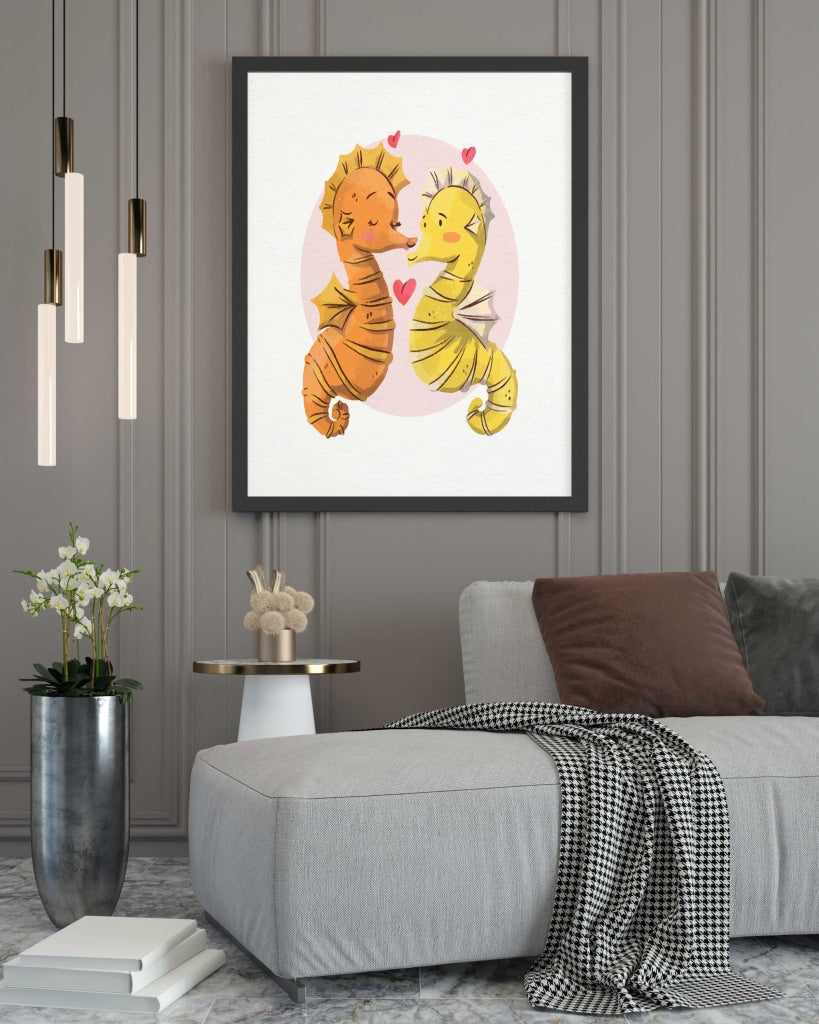 Seahorse Love - Nursery Art Frame For Wall Decor- Funkydecors Xs / Black Posters Prints &amp; Visual
