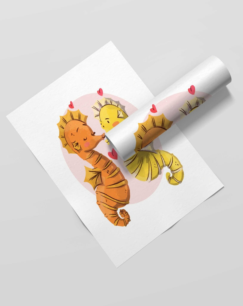 Seahorse Love - Nursery Art Frame For Wall Decor- Funkydecors Xs / Roll Posters Prints &amp; Visual