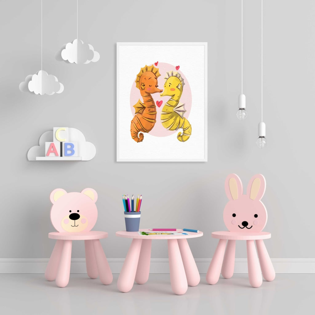 Seahorse Love - Nursery Art Frame For Wall Decor- Funkydecors Xs / White Posters Prints & Visual