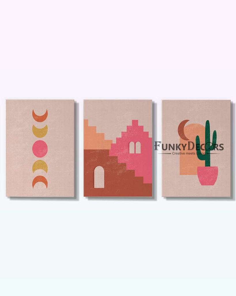 Shade Of Pink - Minimal 3 Panels Art Frame For Wall Decor- Funkydecors Posters Prints & Visual