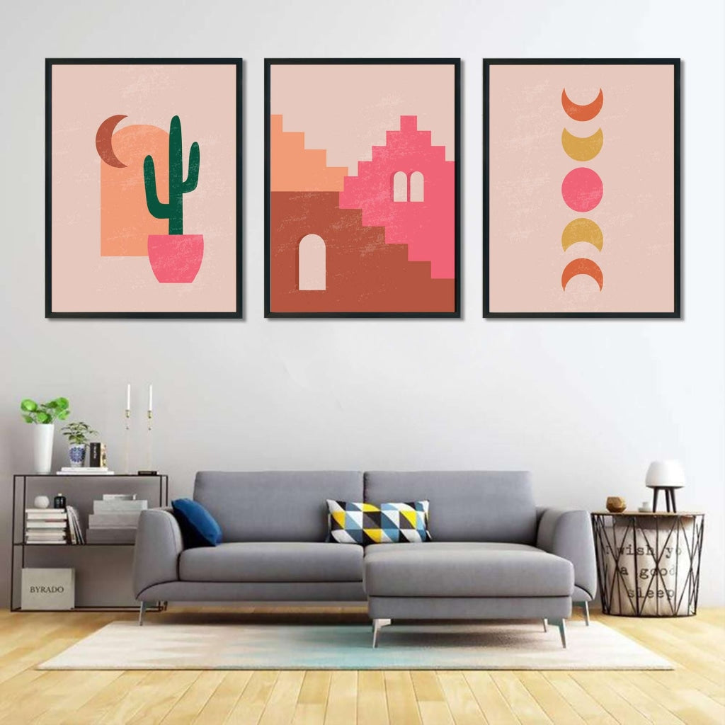 Shade Of Pink - Minimal 3 Panels Art Frame For Wall Decor- Funkydecors Xs / Black Posters Prints &