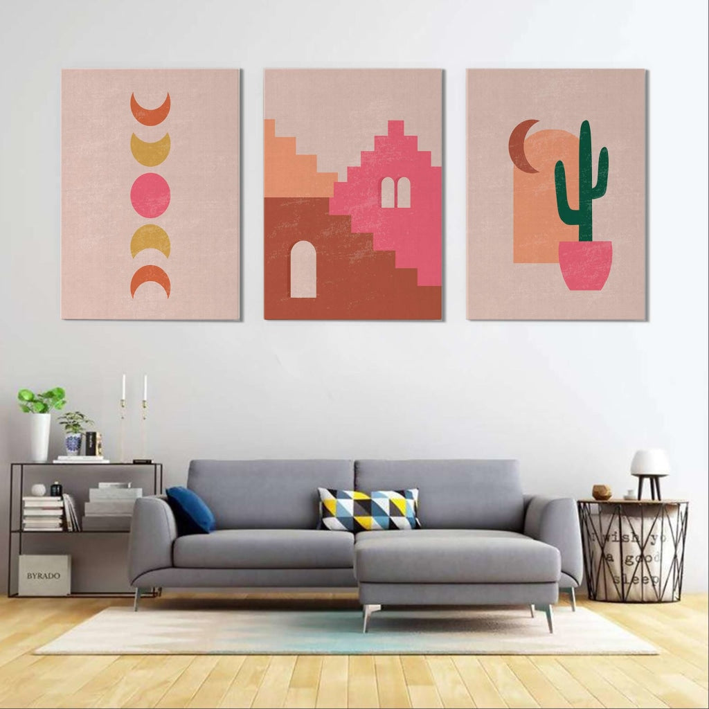 Shade Of Pink - Minimal 3 Panels Art Frame For Wall Decor- Funkydecors Xs / Canvas Posters Prints &