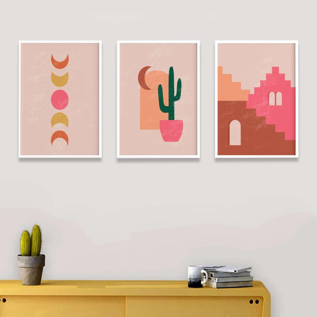 Shade Of Pink - Minimal 3 Panels Art Frame For Wall Decor- Funkydecors Xs / White Posters Prints &