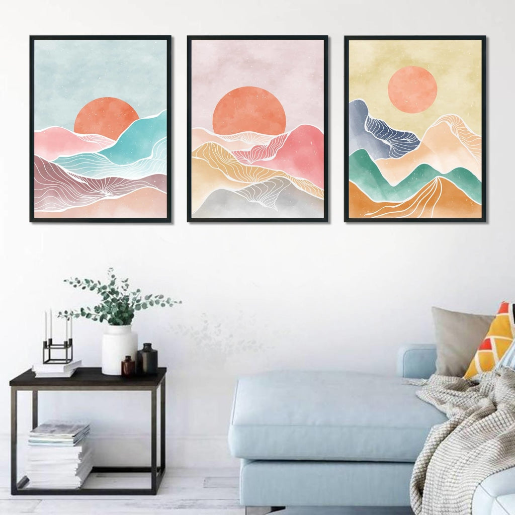 Shades Of Land - Minimal 3 Panels Art Frame For Wall Decor- Funkydecors Xs / Black Posters Prints &