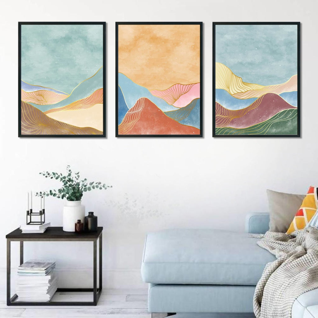 Shades Of Land - Minimal 3 Panels Art Frame For Wall Decor- Funkydecors Xs / Black Posters Prints &