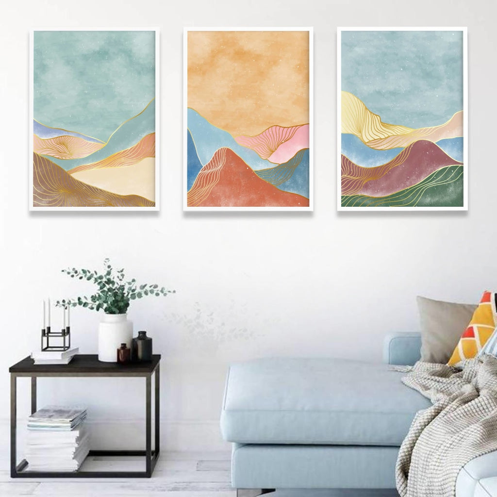 Shades Of Land - Minimal 3 Panels Art Frame For Wall Decor- Funkydecors Xs / White Posters Prints &
