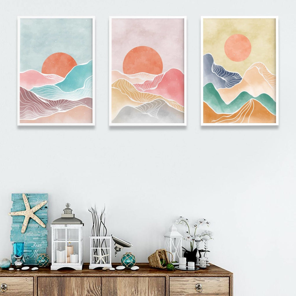 Shades Of Land - Minimal 3 Panels Art Frame For Wall Decor- Funkydecors Xs / White Posters Prints &