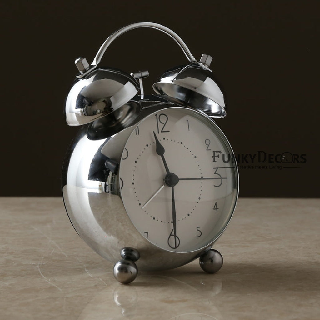 Silver Royal Retro Style Alarm Kids Room Table Clock-Funkydecors Clocks