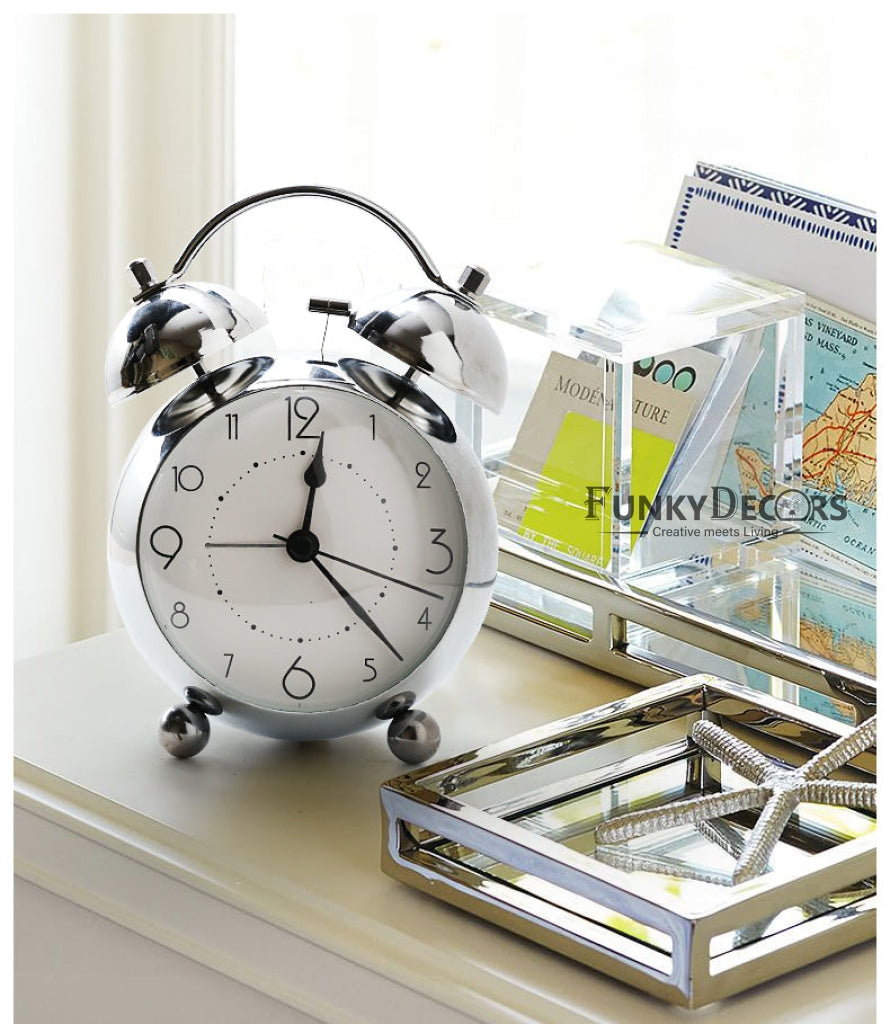 Silver Royal Retro Style Alarm Kids Room Table Clock-Funkydecors Clocks