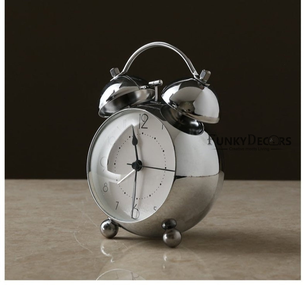 Silver Royal Retro Style Alarm Kids Room Table Clock-Funkydecors Clocks