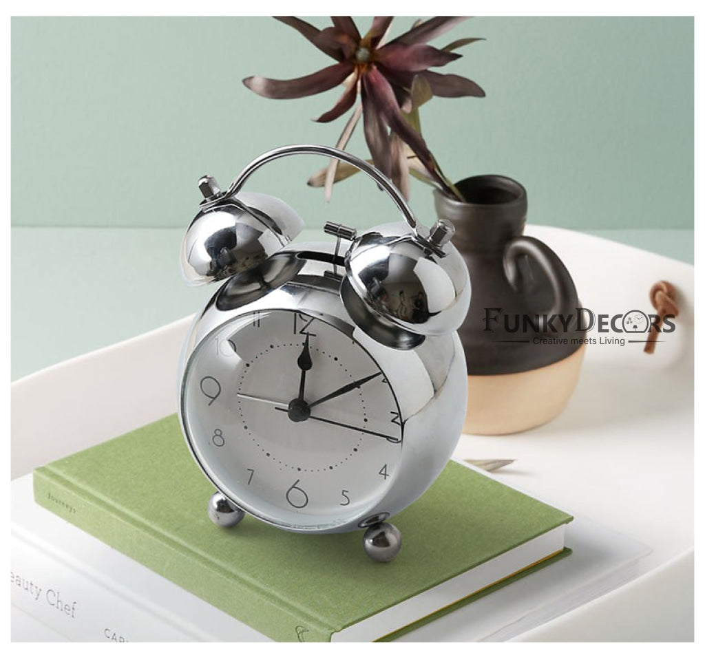Silver Royal Retro Style Alarm Kids Room Table Clock-Funkydecors Clocks