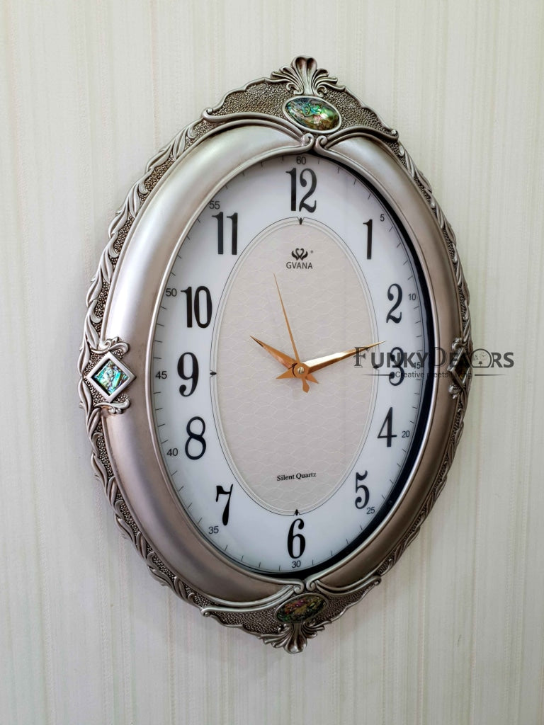 Silver Vintage Gems Marble Wall Clock For Home Office Décor And Gifts 65 Cm Tall- Funkydecors Clocks