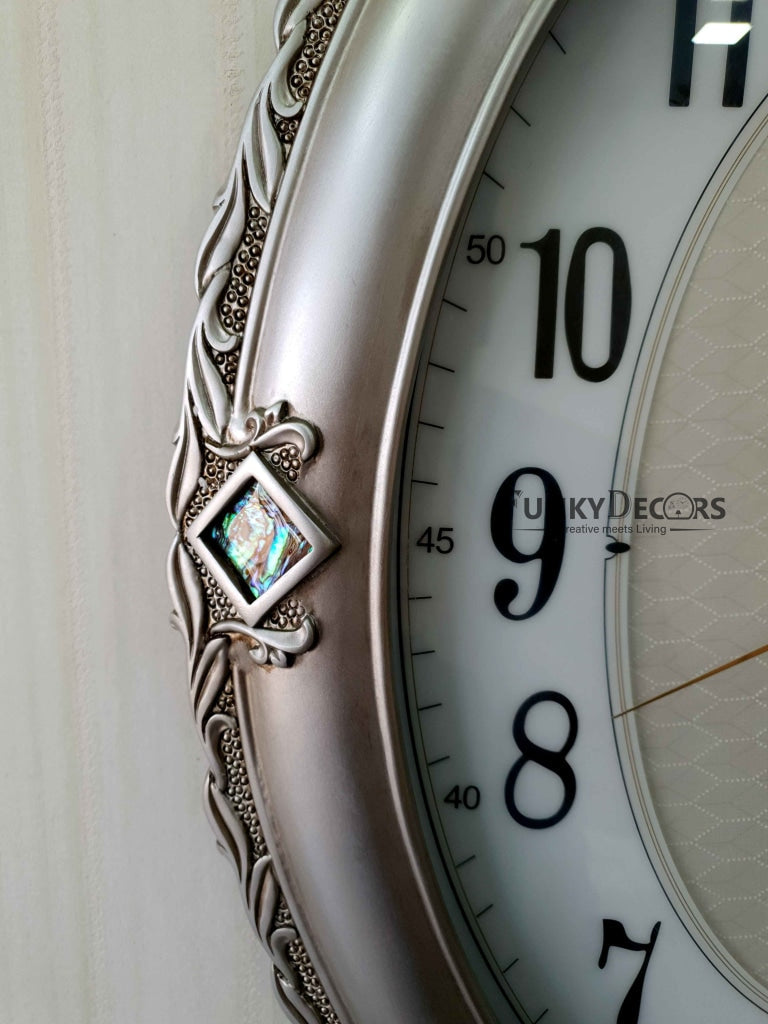 Silver Vintage Gems Marble Wall Clock For Home Office Décor And Gifts 65 Cm Tall- Funkydecors Clocks