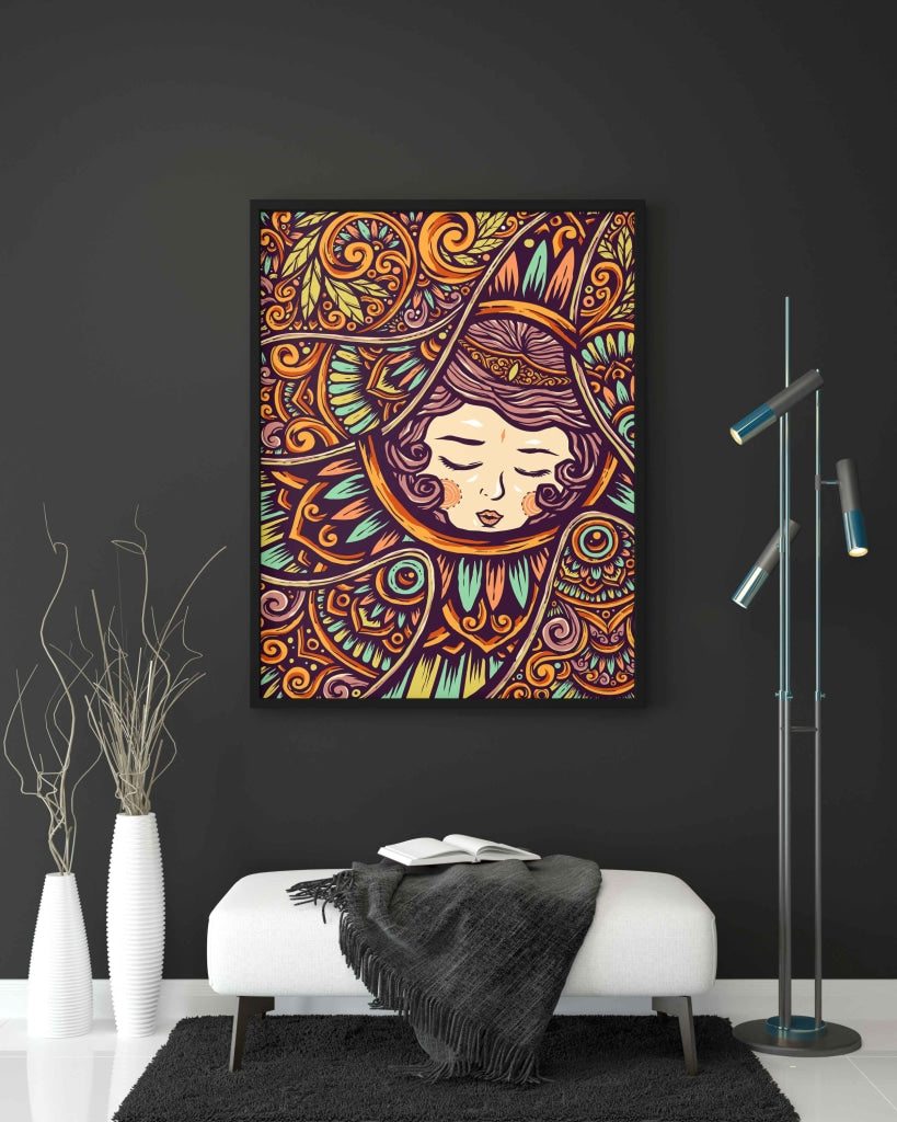 Sleeping Beauty - Mandala Art Frame For Wall Decor- Funkydecors Xs / Black Posters Prints &amp; Visual