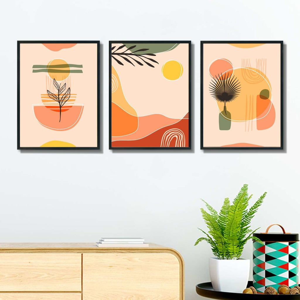 Summer Blossom - Abstract 3 Panels Art Frame For Wall Decor- Funkydecors Xs / Black Posters Prints &amp;