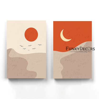 Sun And Moon - Minimal 2 Panels Art Frame For Wall Decor- Funkydecors Posters Prints & Visual