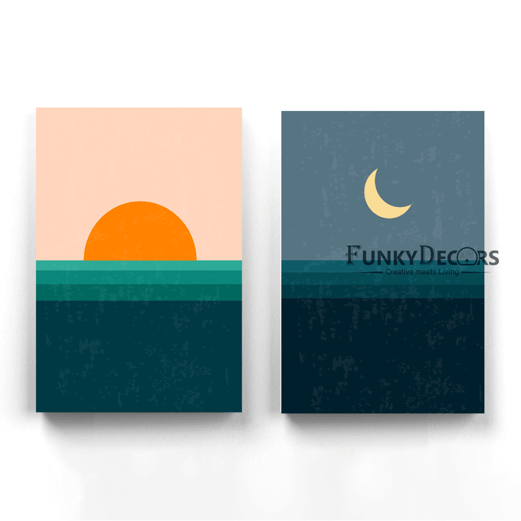 Sun And Moon Minimal 2 Panels Art Frame For Wall Decor- Funkydecors Posters Prints & Visual Artwork